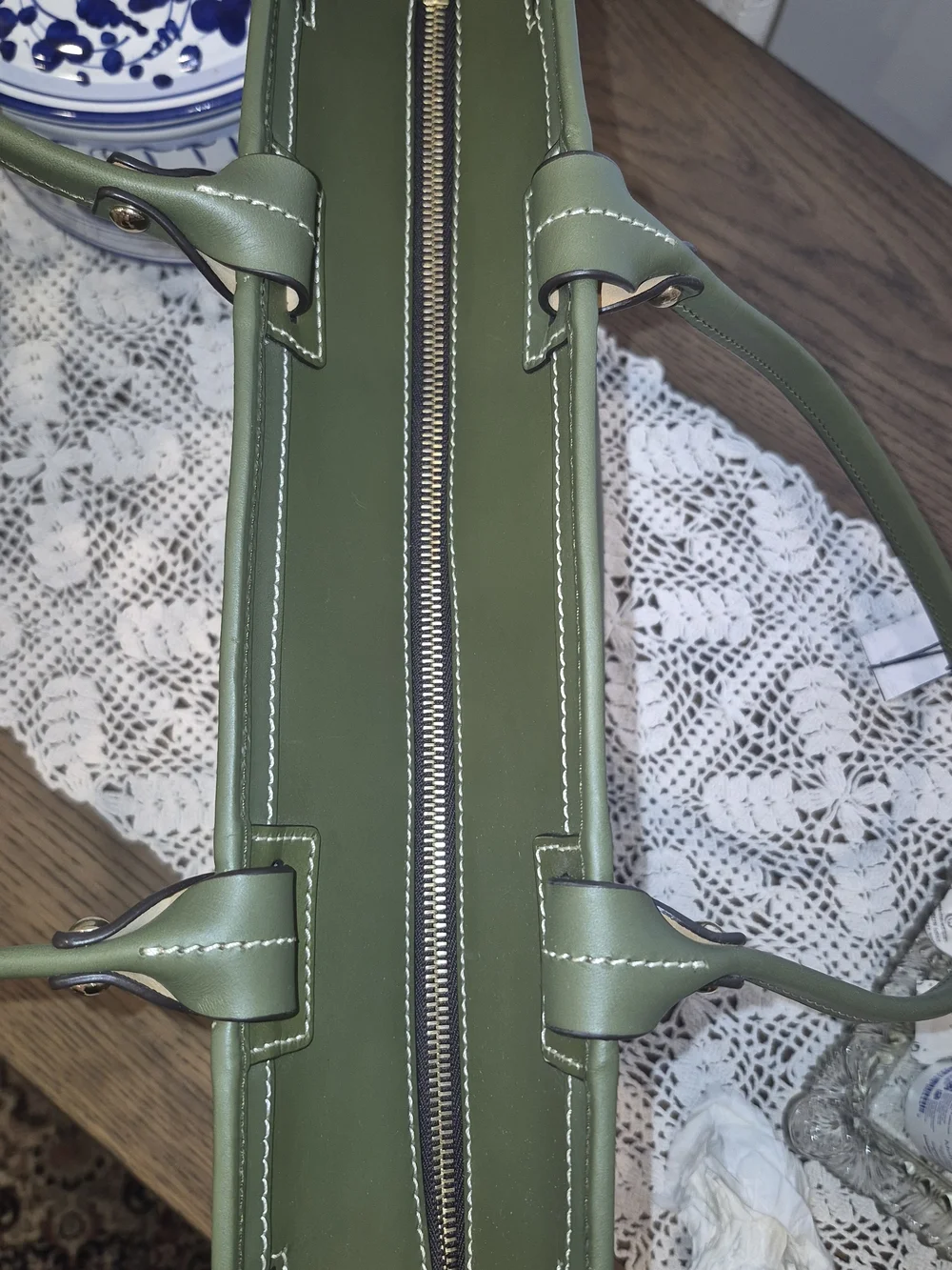 Dooney & Bourke Olive Green Beacon  Leather Tote with Front Zip Pocket